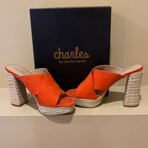 Women’s cute wedge bright orange slip on shoe